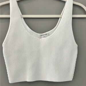 Babaton White Ribbed Crop Top